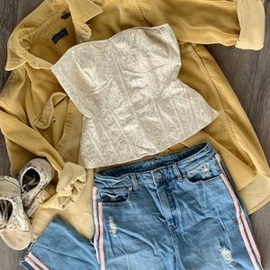 Strapless corset top in white with metallic detail